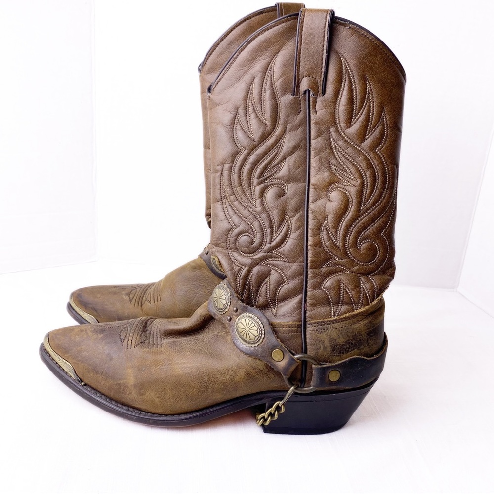 Abilene Men's with Concho Strap Western Boot - 3034 Brown Distressed Leather 8B